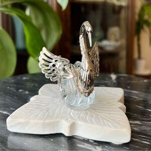 Vintage Birks Crystal Silver Plated Swan Glass Dish 1970’s
